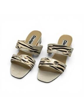 Vintage Classique Cream and Black Zebra Print Slide Sandals Size 8.5